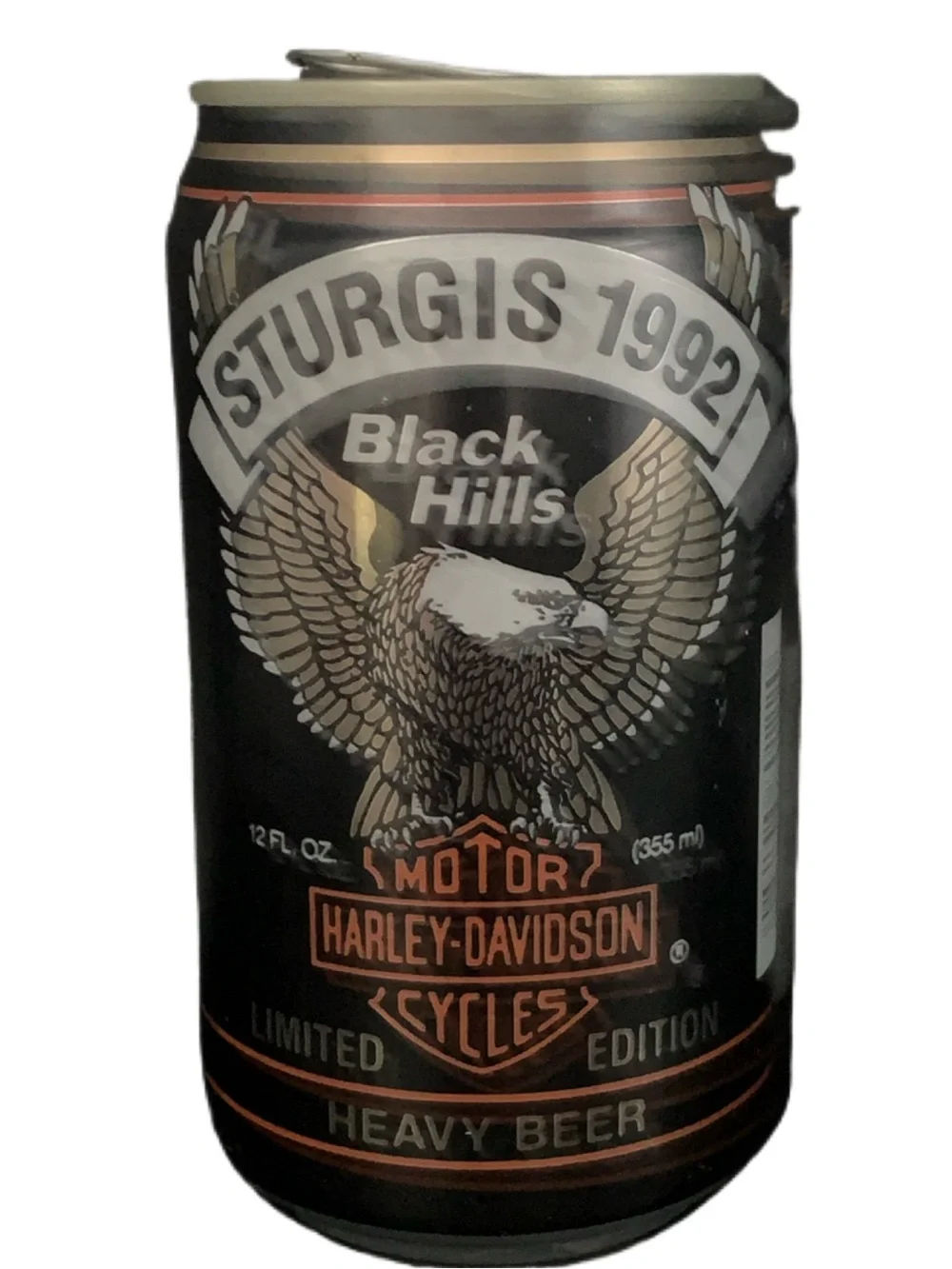Vintage Beer Can Harley Davidson Heavy Beer Sturgis 1992 Black Hills Tab Empty